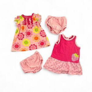 2 newborn Pink and floral baby girl outfits with diaper covers